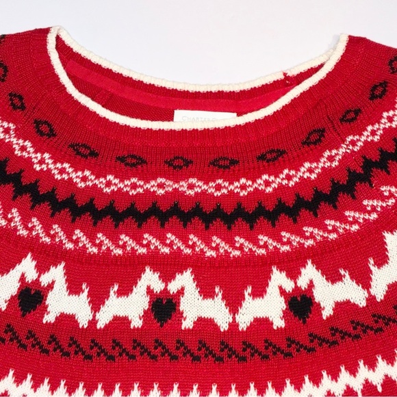 Charter Club Fair Isle Scottie Dog Sweater Red Crew Neck Womens XL Holiday - Picture 2 of 9
